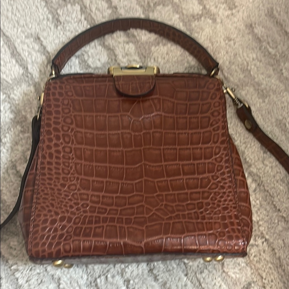 Elegant Brown Crocodile-Embossed Handbag